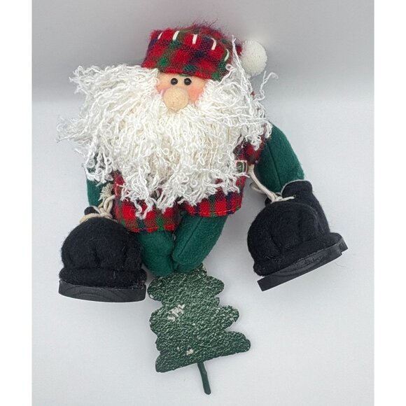 Handcrafted Santa Claus Shelf Sitter Christmas Decor with Tree Plaid Outfit - Picture 5 of 9